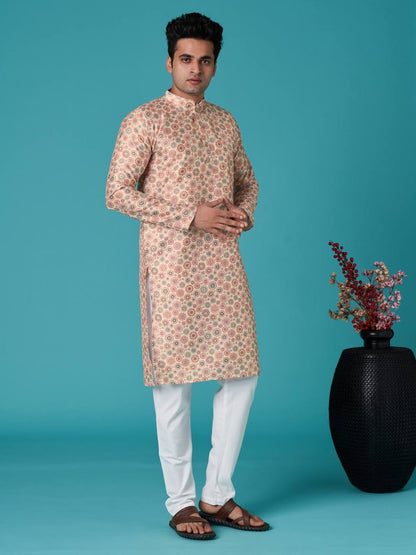 Men's traditional indian ethinic print cotton kurta with pant