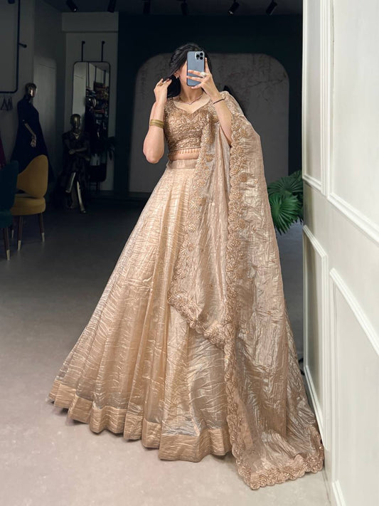 Copper Gold Shimmering Elegant Lehenga Fullt Stitched