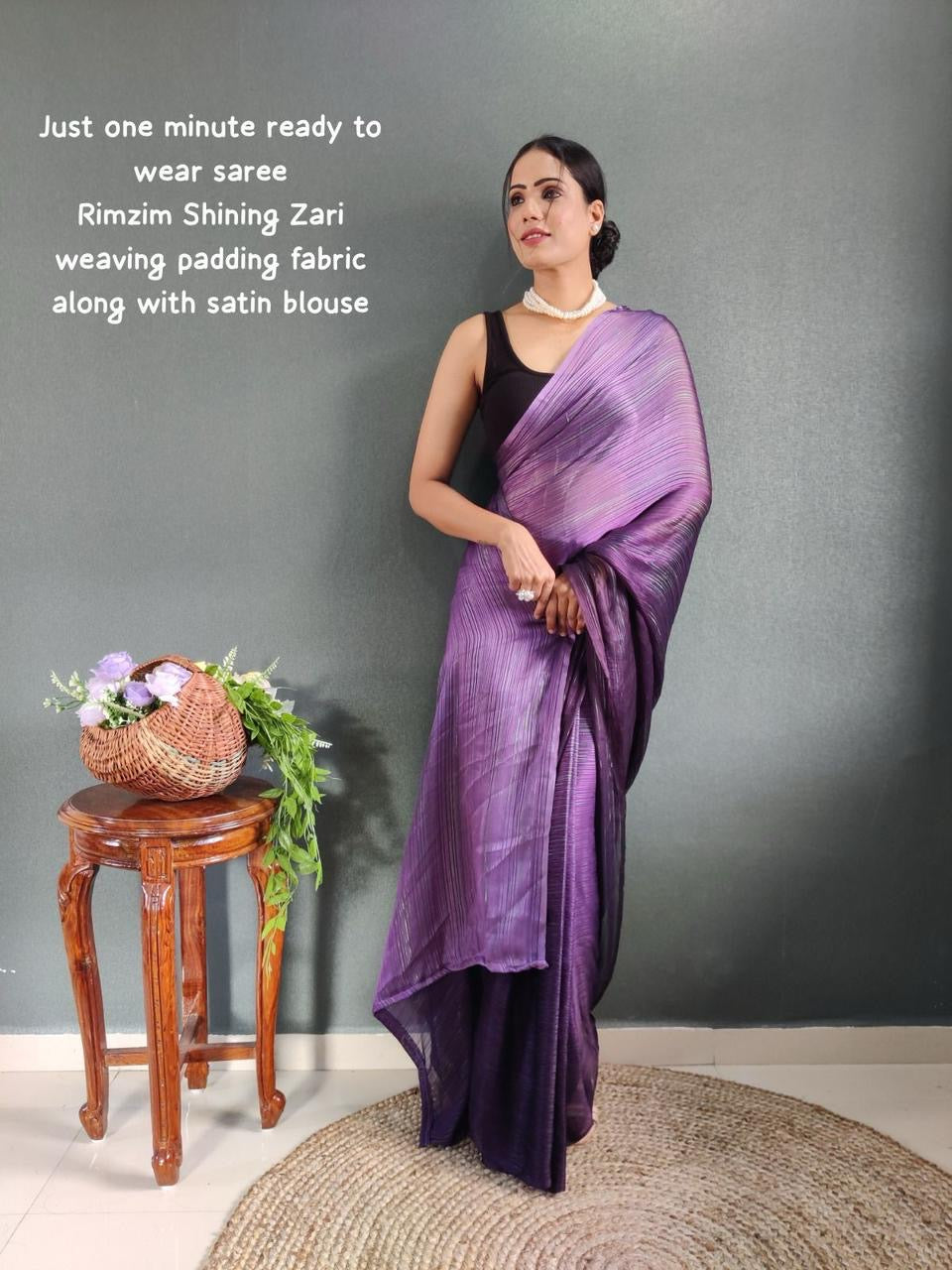 Dual tone soft silk saree with stitched blouse