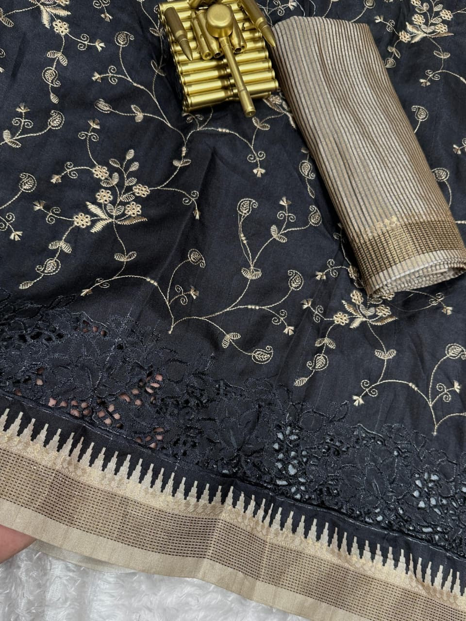 Evika - Premium Tussar Cotton Saree with Cut Work & Stitched Blouse