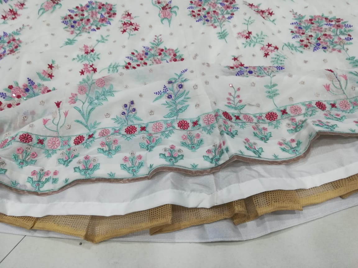 Premium Off White Floral Embroidered Fully Stitched Lehenga