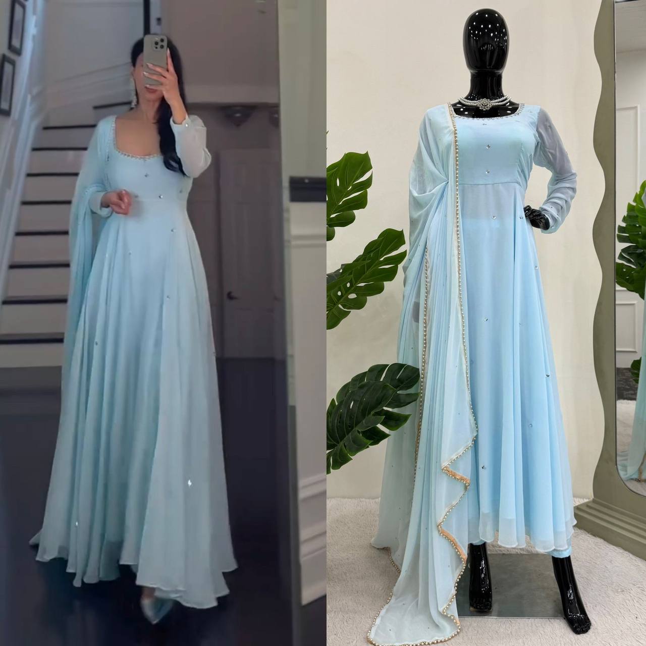 Pastel Blue Georgette Anarakali readymade suit