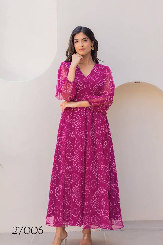 Wine Beautiful Floral Printed Soft Georgette Fabric Casual Wear Readymade upto 6XL sizes