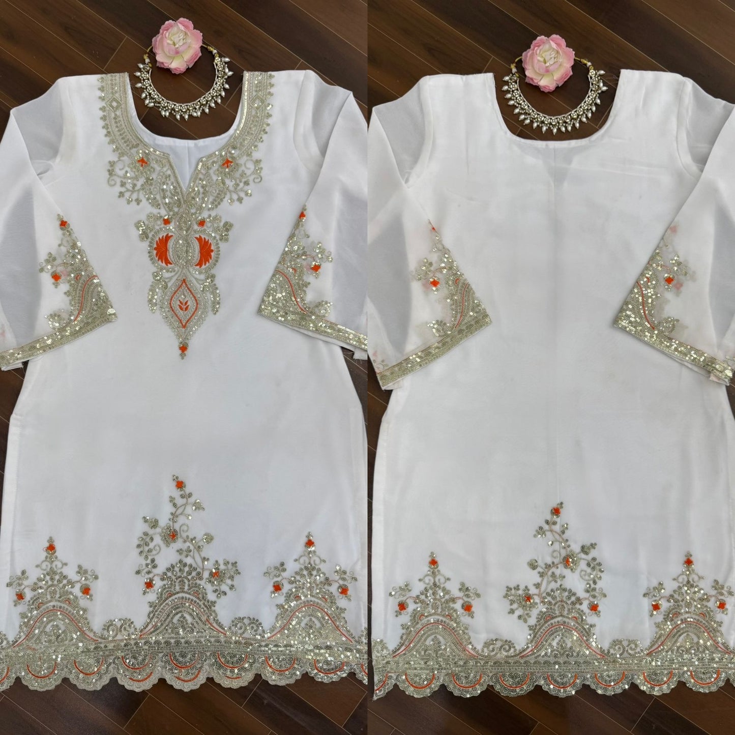 Premium Black or White Embroidered Fully Stitched Sharara Set in Readymade Sizes