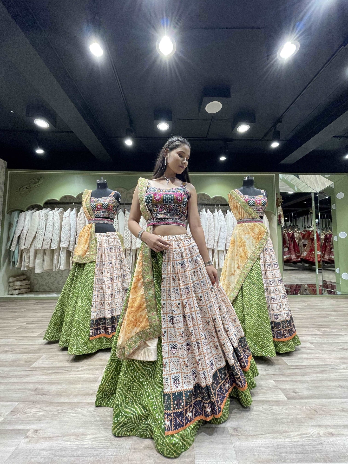 Mitawa - Pastel bandhej printed premium lehenga