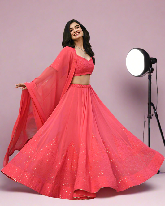 Light Pink Georgette fabric Beautiful Fully Stitched Lehenga