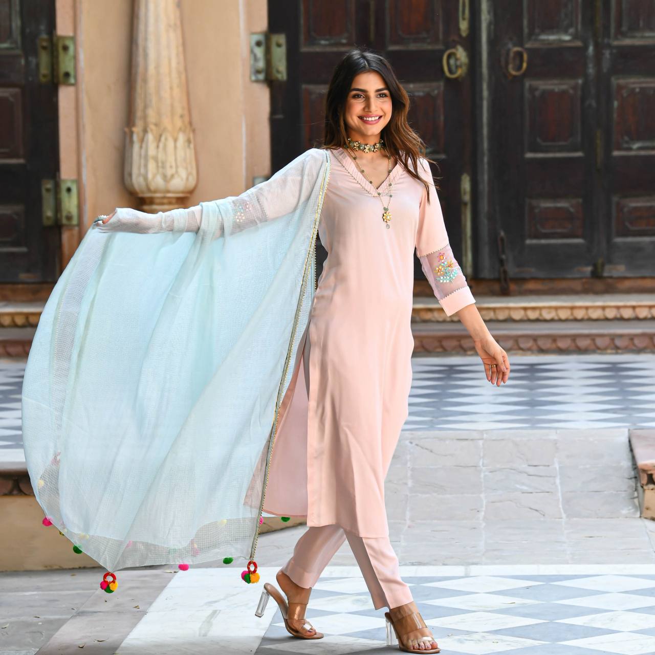 Light peach kurta set