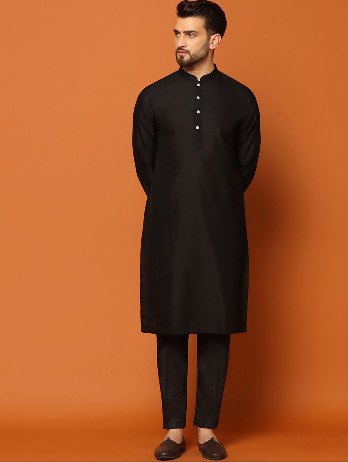 Rutrang - Full Black Men's Koti kurta set