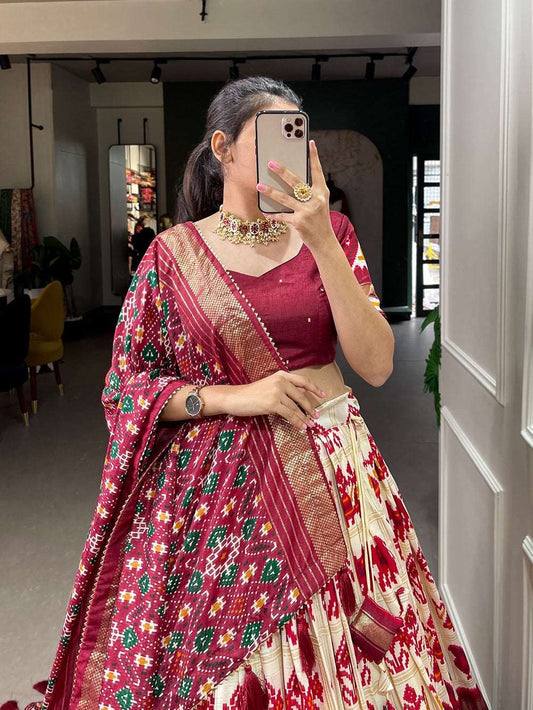 Ikkat patola fully stitched lehenga