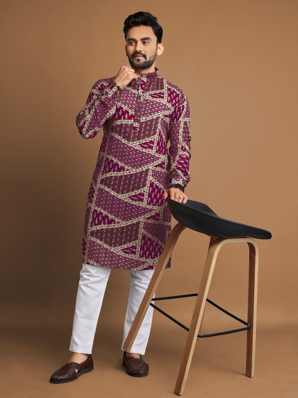Men's Soft Cotton Foil Print Kurta with Cotton Pajama for every occasion