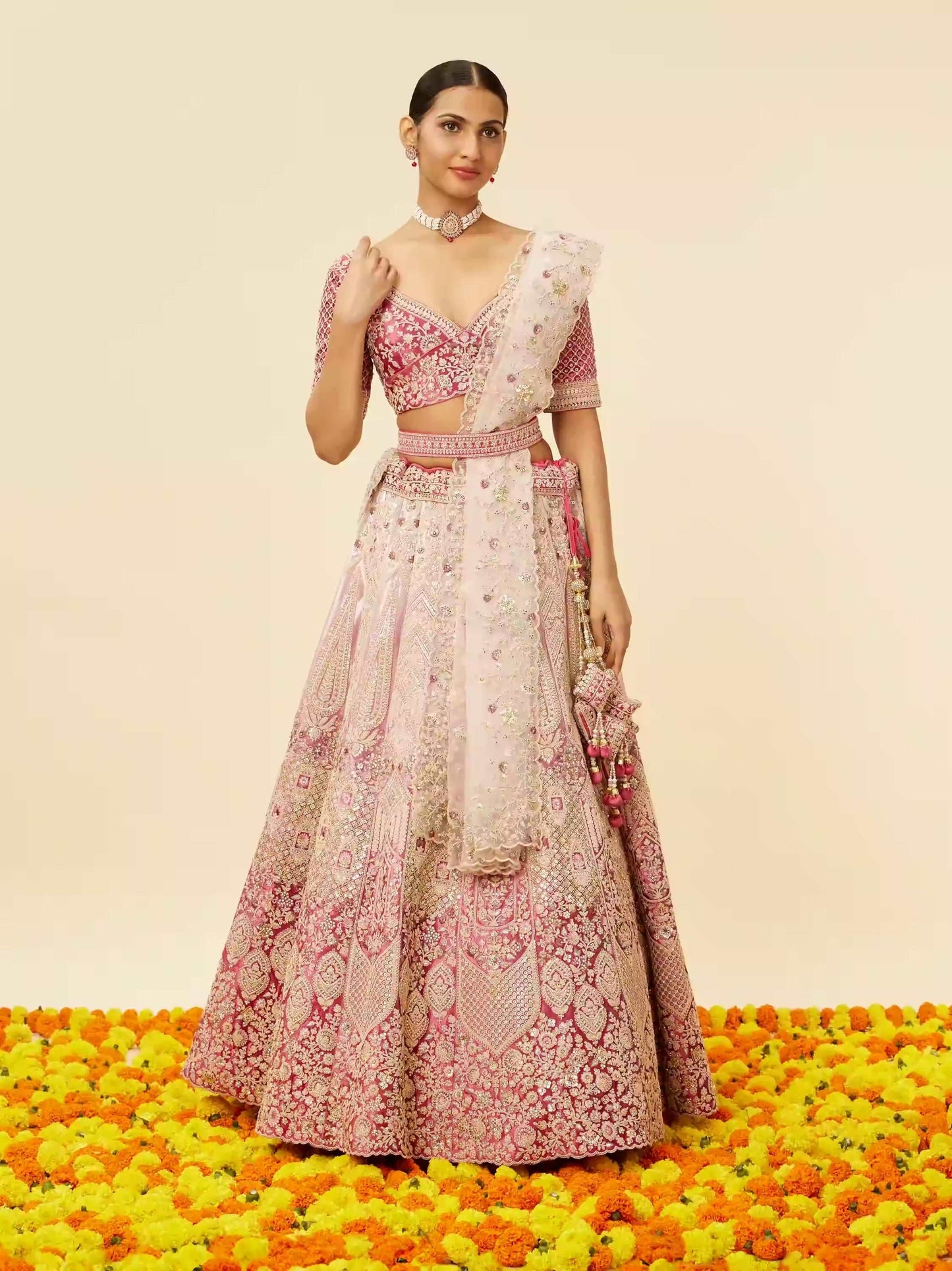Coral velvet lehenga fully stitched