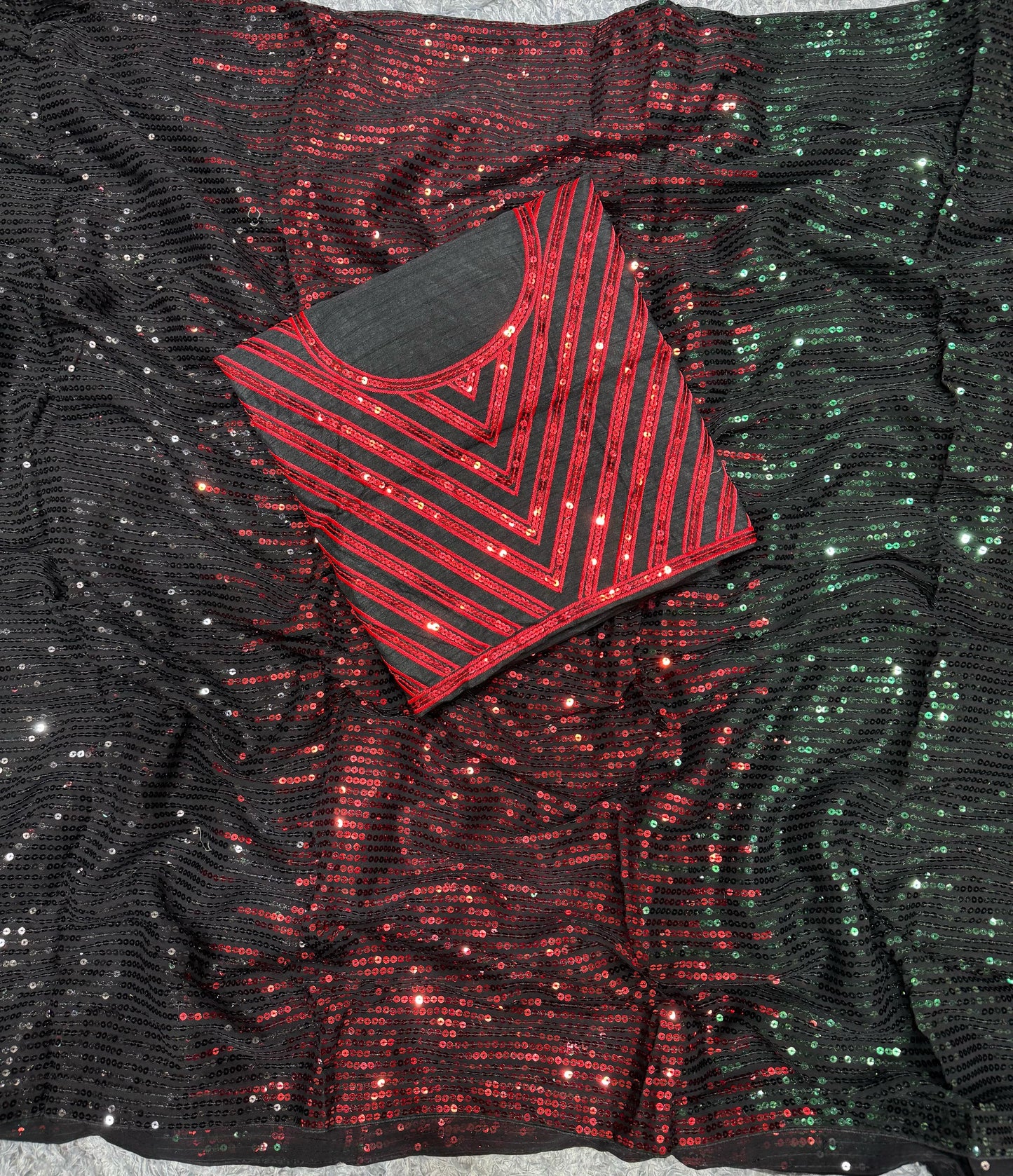 Premium Red & Black Bollywood Style Fully Sequins shimmering Saree with Stitched Blouse