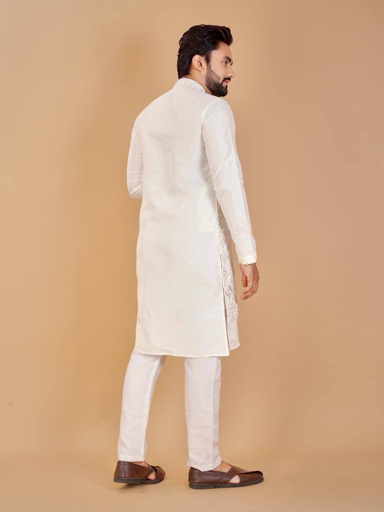 Off white Men's Indo western style koti kurta with pajama