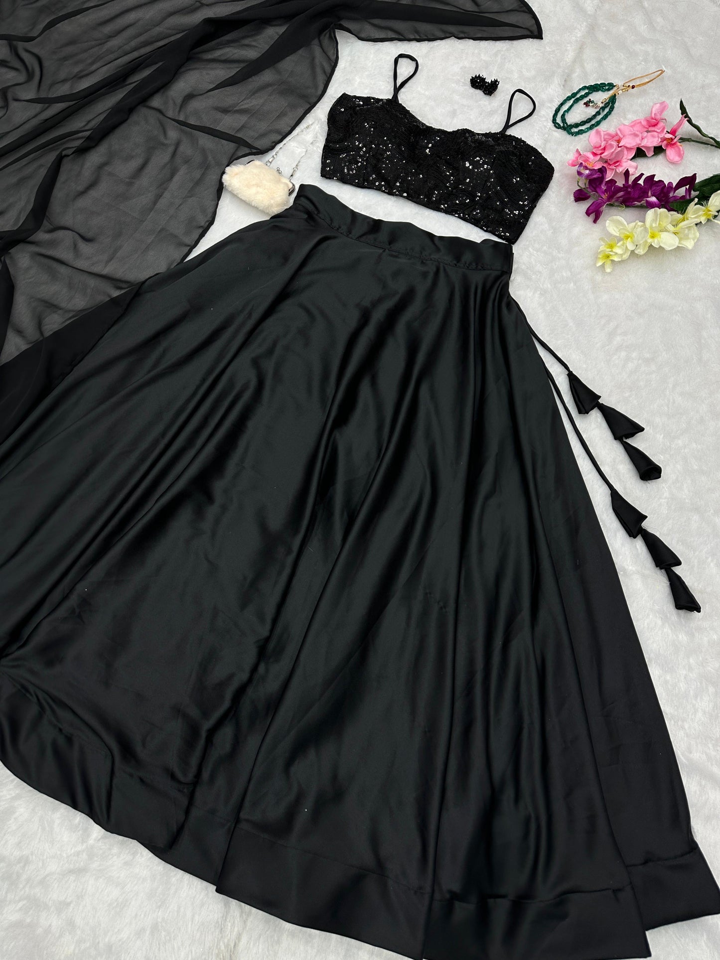 Premium Black Georgette Fully Stitched Lehenga