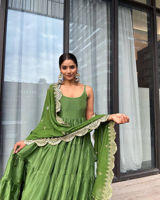Green simple yet classic Anarkali suit