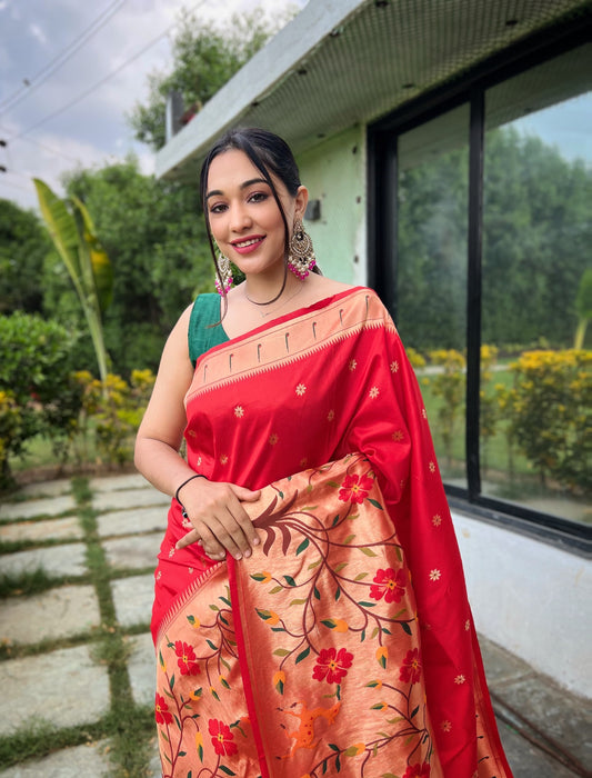 Pure paithani silk saree with rich pallu and stitched blouse