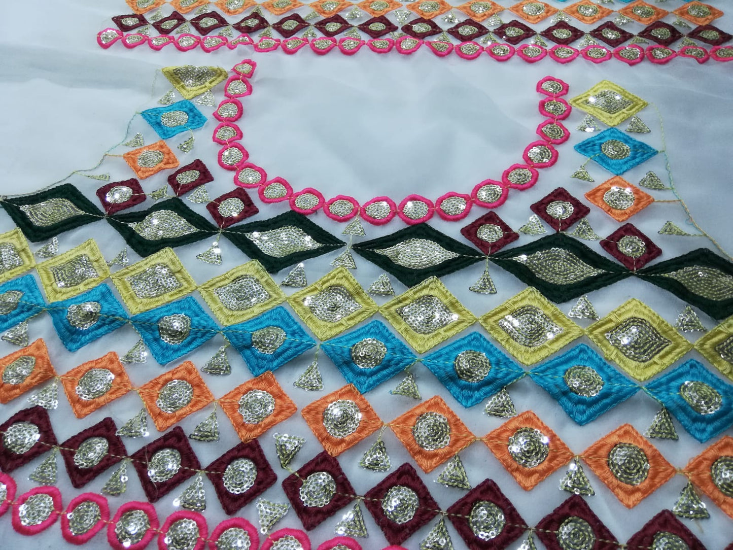 White Rainbow Soft Georgette Fully Stitched Lehenga Choli with Dupatta