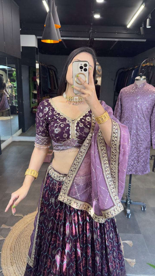 Heavy georgette wine colour lehenga choli with blouse and dupatta fully stitched & Men kurta