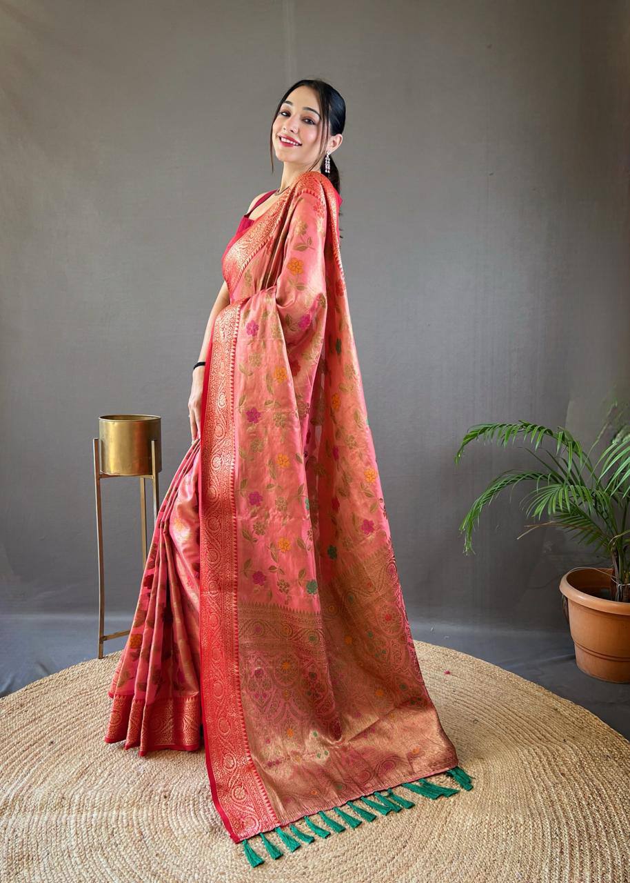 Veeny - Premium Organza Tissue Silk Saree with Readymade Blouse