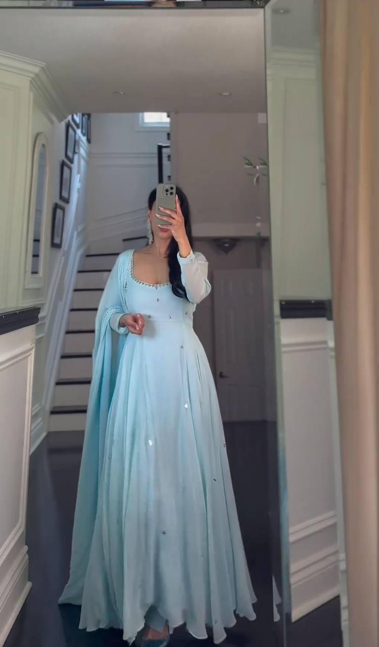 Pastel Blue Georgette Anarakali readymade suit