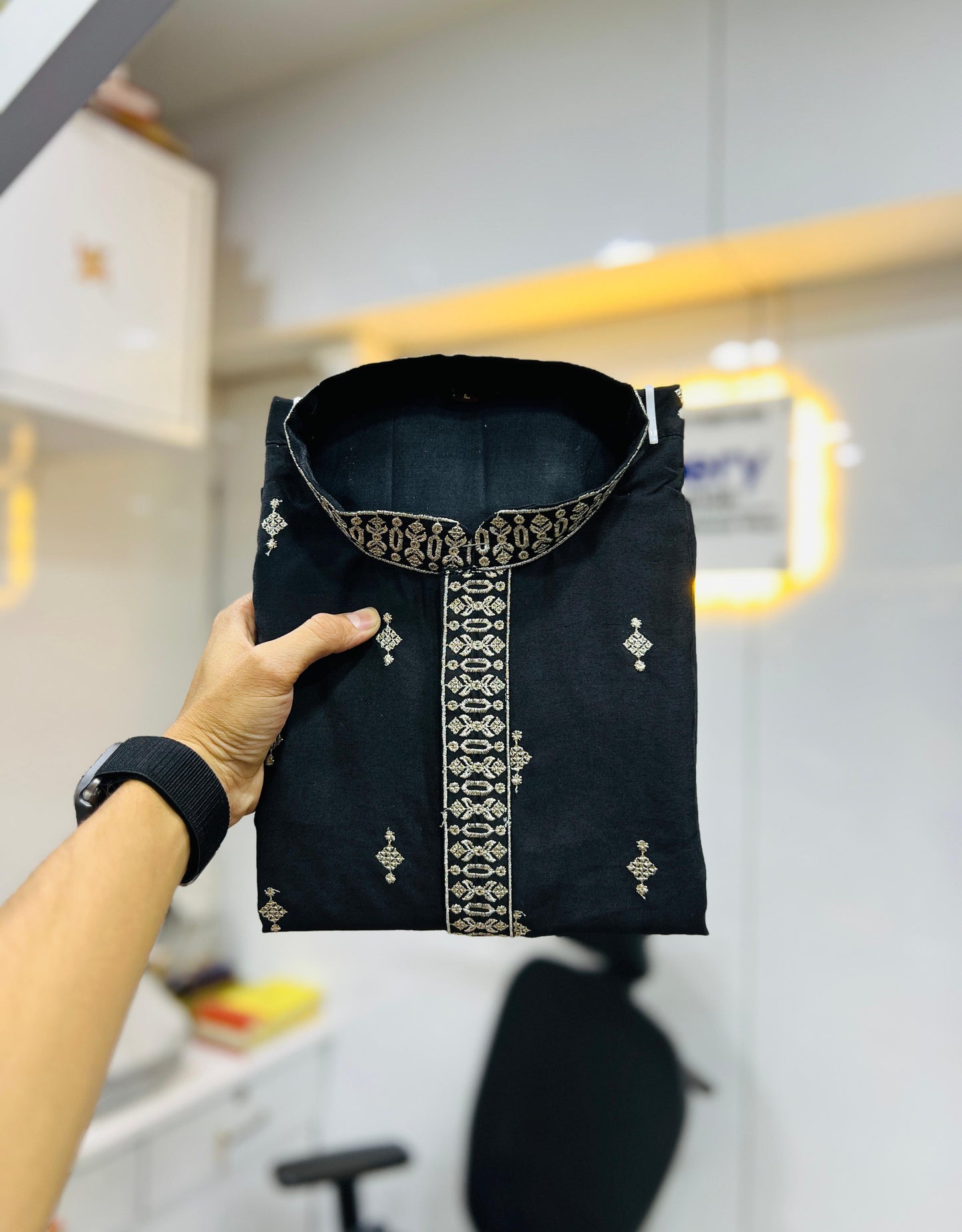 Premium Men's Soft Silk Embroidered Kurta with Pajama