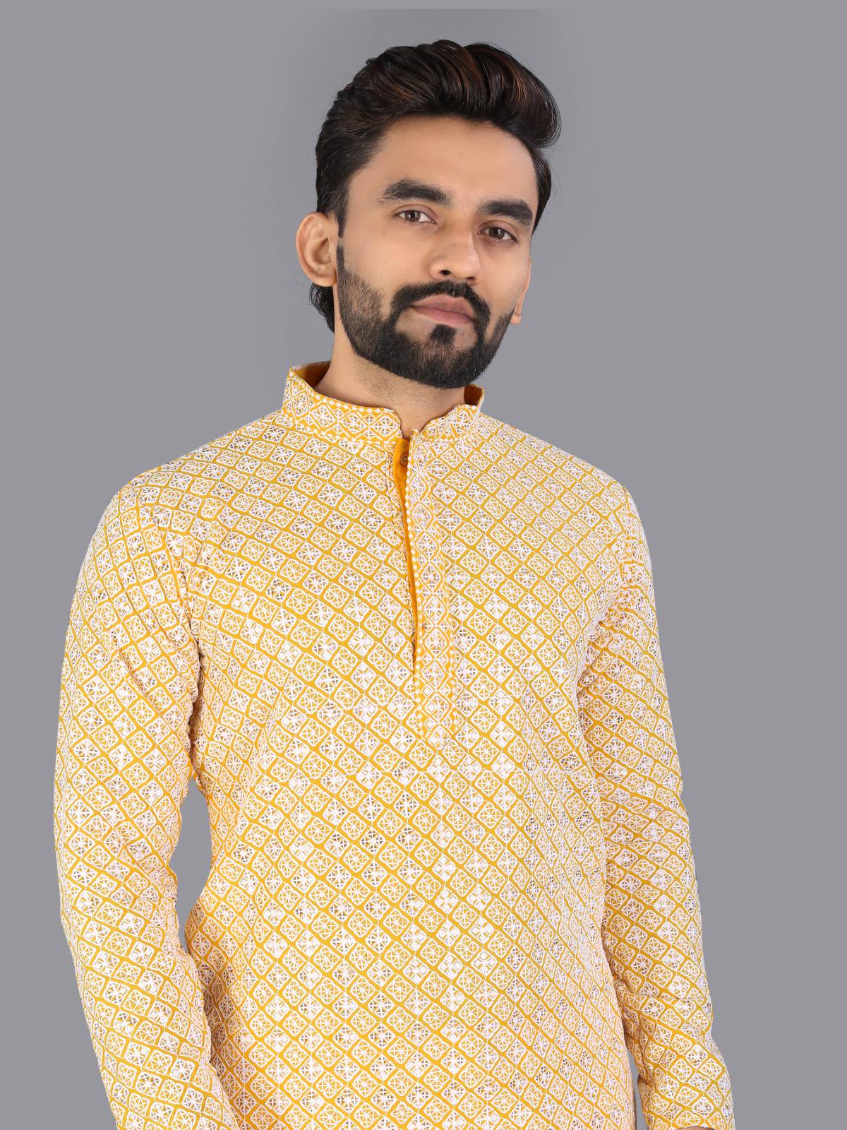 Utsav - Premium Lucknowi Work Rayon Cotton Men's Kurta with Pajama