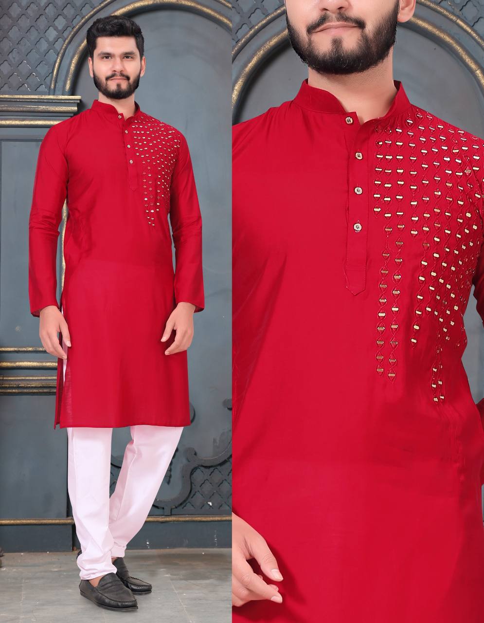 Off set mirror work kurta with pant