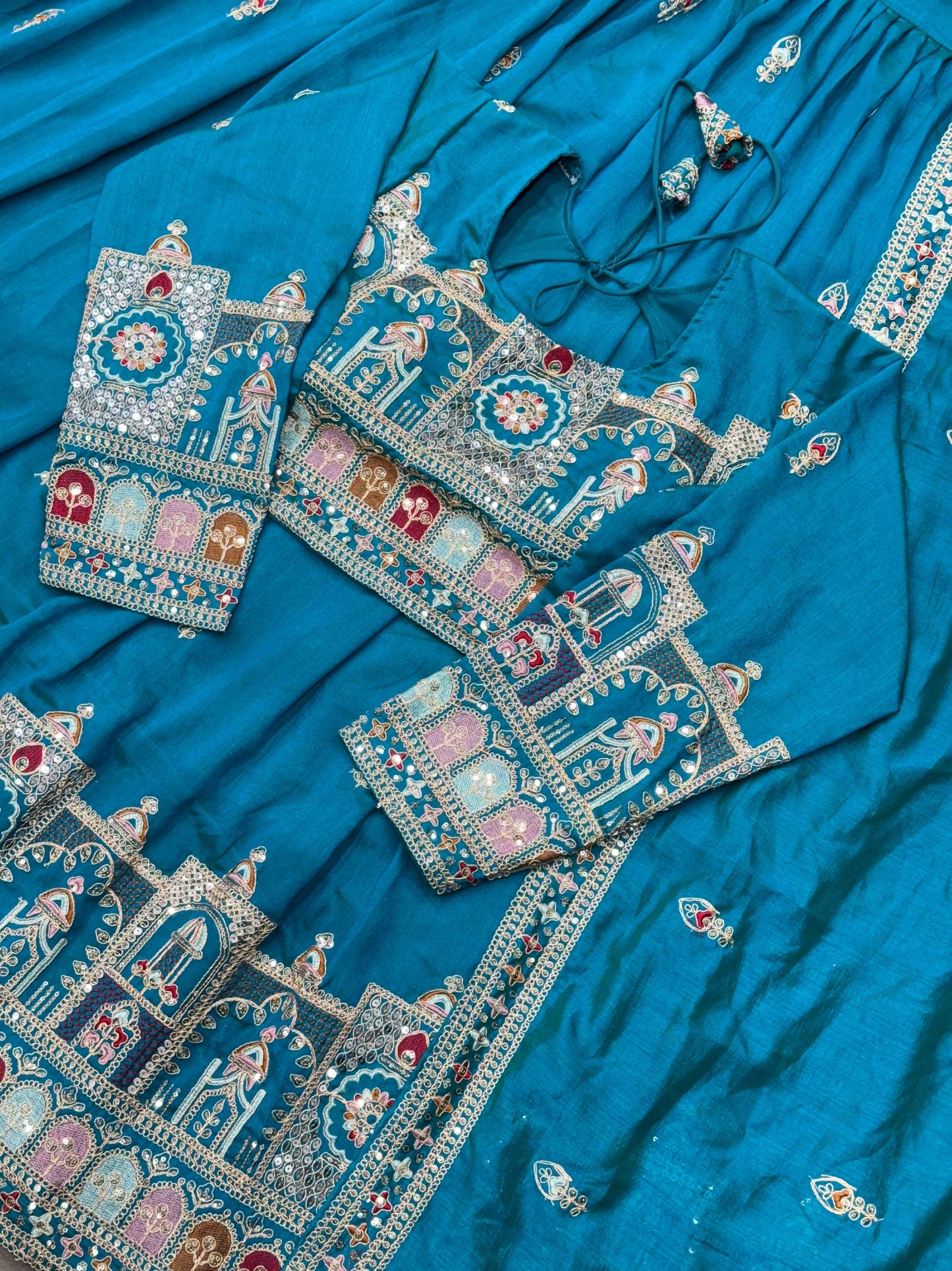 Navratri Special Vichitra Silk with Beautiful Embroidered Fully Stitched Lehenga