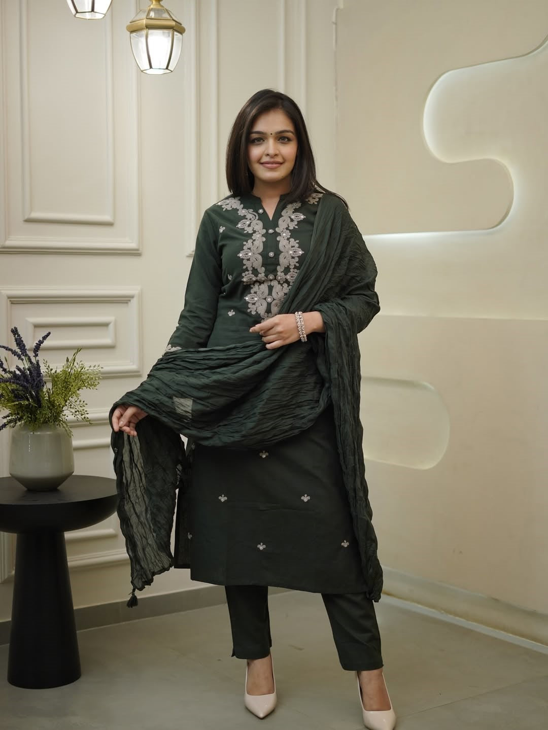 Kavya - Premium Dark Green Kurti Set for all occasions