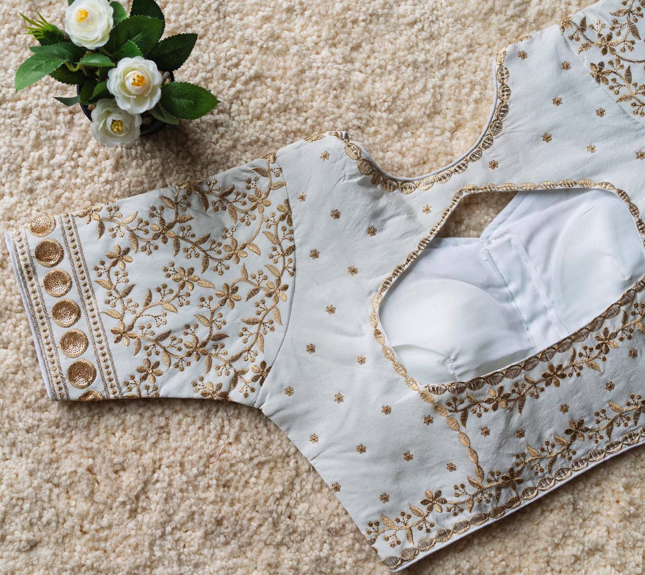 Embroidered on Silk Fabric beautiful Readymade Blouse