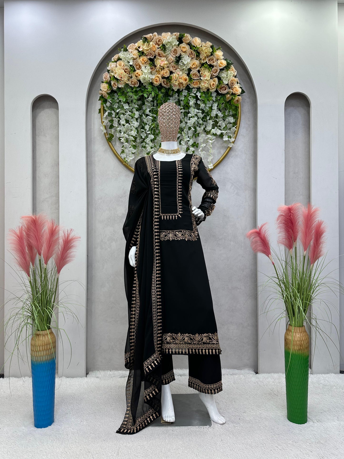 Punjabi suit georgette black fully stitched
