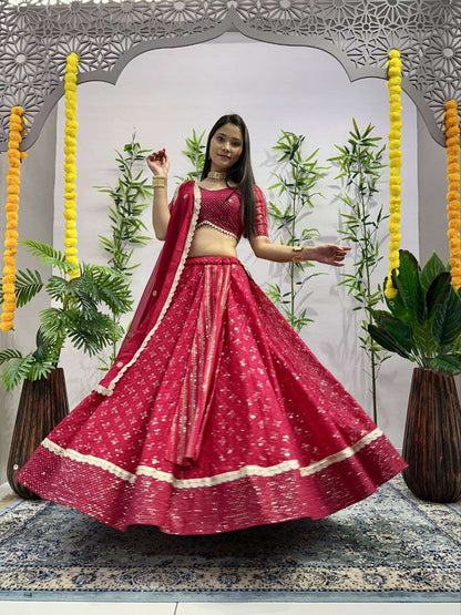 Beautiful Pink georgette fully stitched lehenga with blouse and dupatta