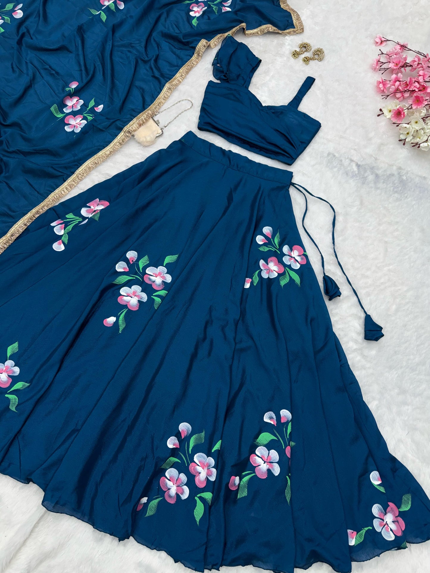 Soft Chinon Floral Fully Stitched Lehenga