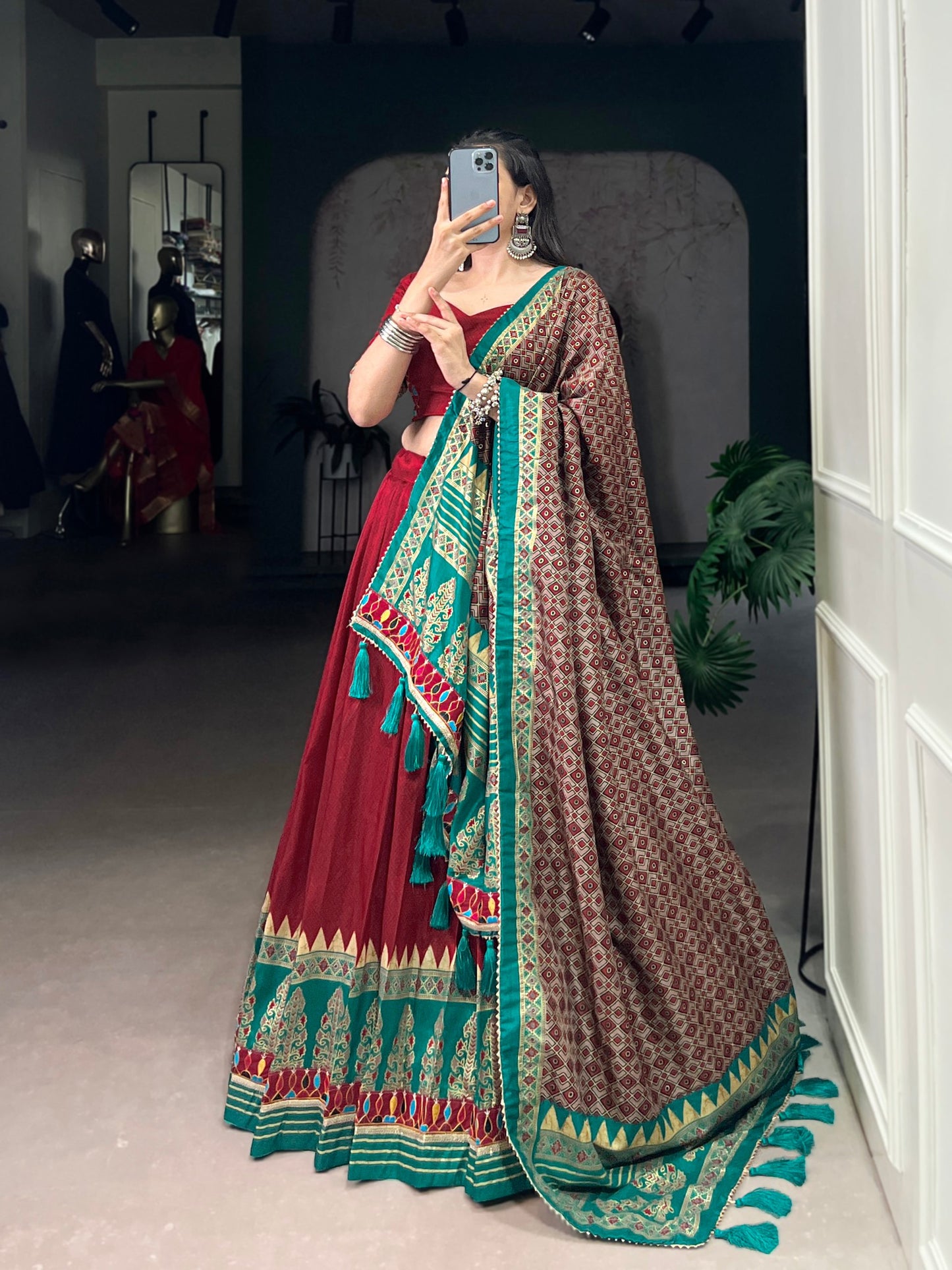 Saheli - Beautiful Gamthi Work Tasar Silk Lehenga Choli for Navratri