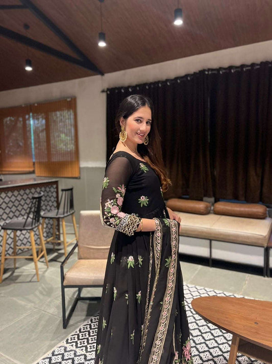 Black embroidered Gown fully stitched