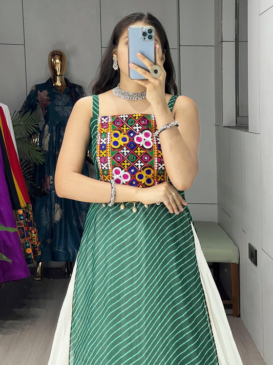 Green Navratri Special Indo western Chaniya Choli Fully Stitched