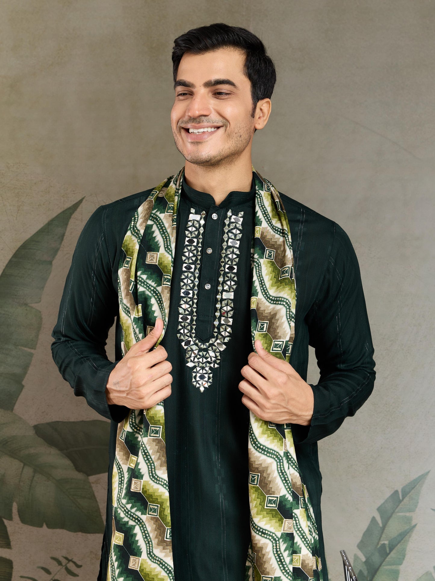 Ramjat - Premium Mens Silk kurta with Pajama and Printed Dupatta