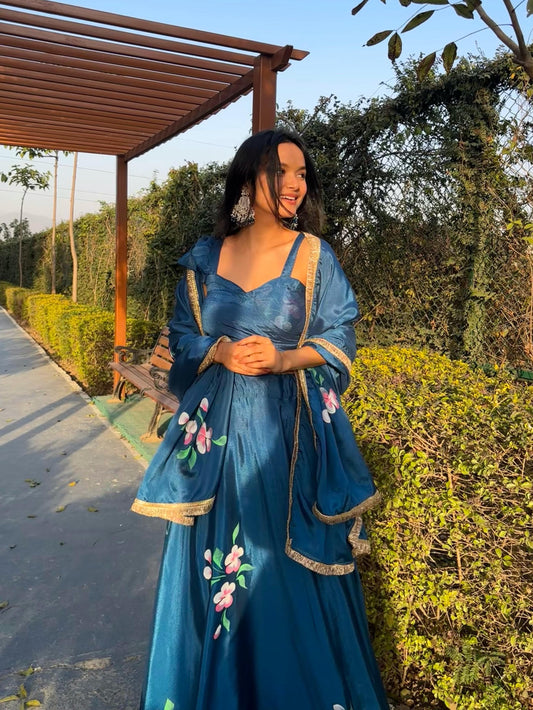 Soft Chinon Floral Fully Stitched Lehenga