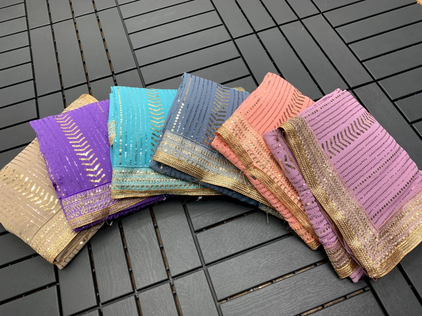 Pure georgette & fully sequins saree with stitched blouse