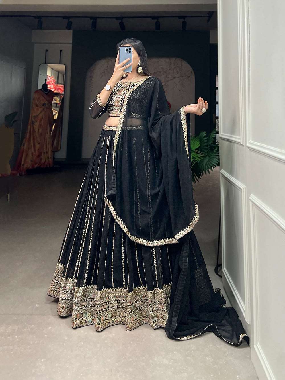 Black georgette premium lehenga
