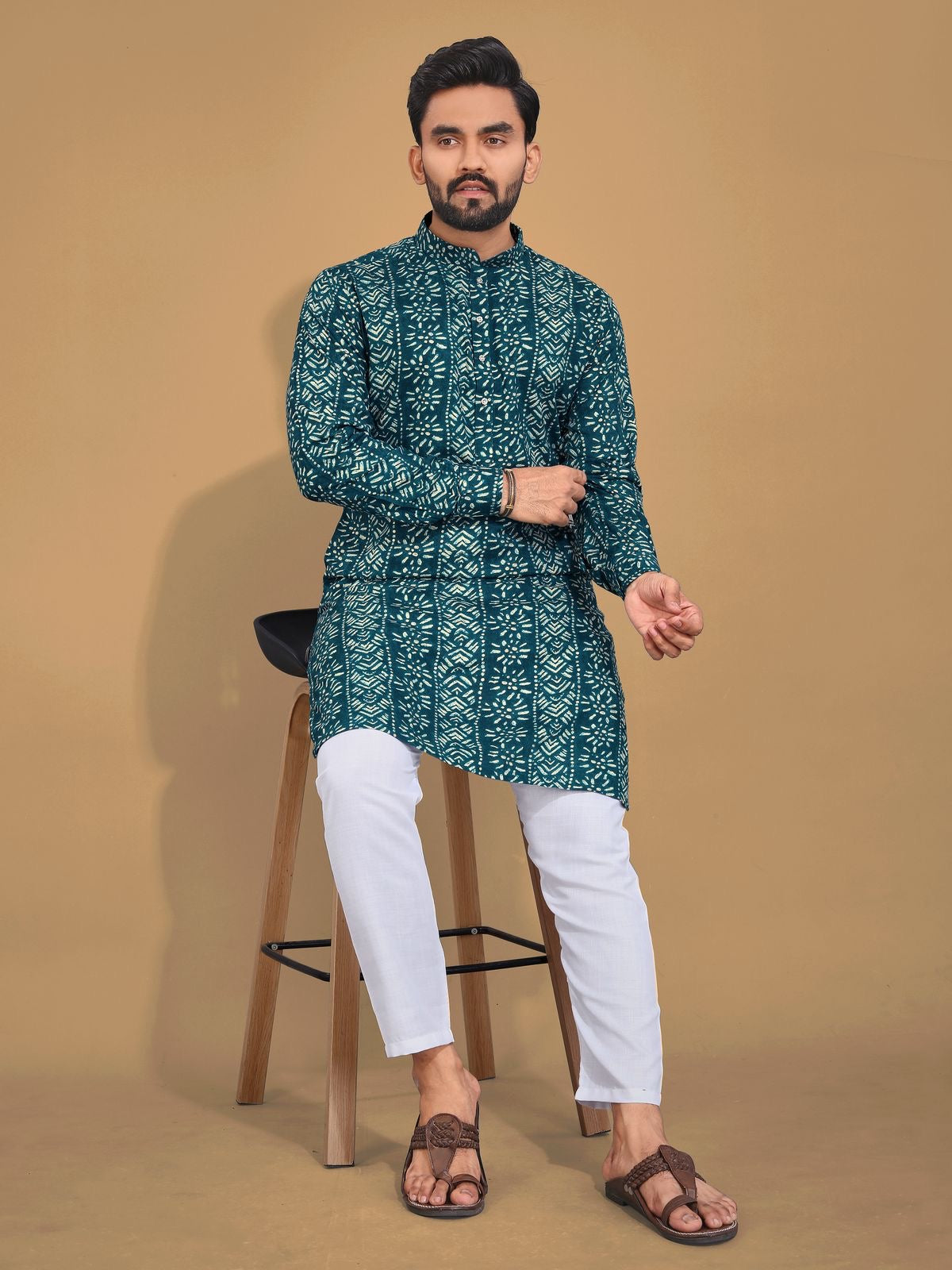 Soft & Comfy Cotton With Foil Print Men's Kurta with Cotton Pajama