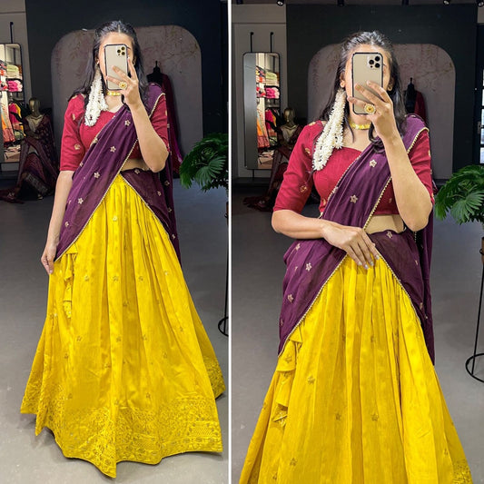 Thread and sequins embroidered lehenga