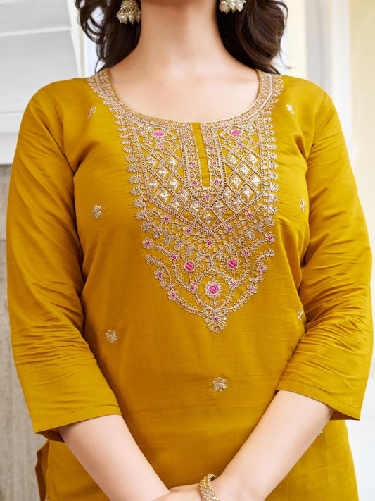 Thread Theory by Kiara - Beautiful Mustard Silk Kurti Readymade Set