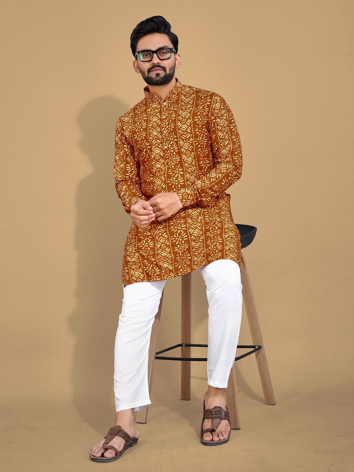 Soft & Comfy Cotton With Foil Print Men's Kurta with Cotton Pajama