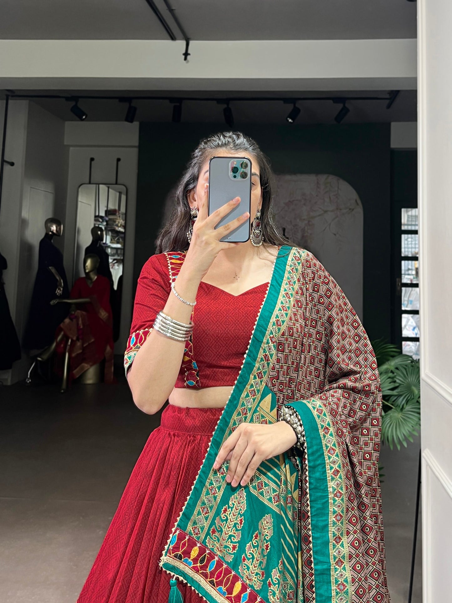 Saheli - Beautiful Gamthi Work Tasar Silk Lehenga Choli for Navratri
