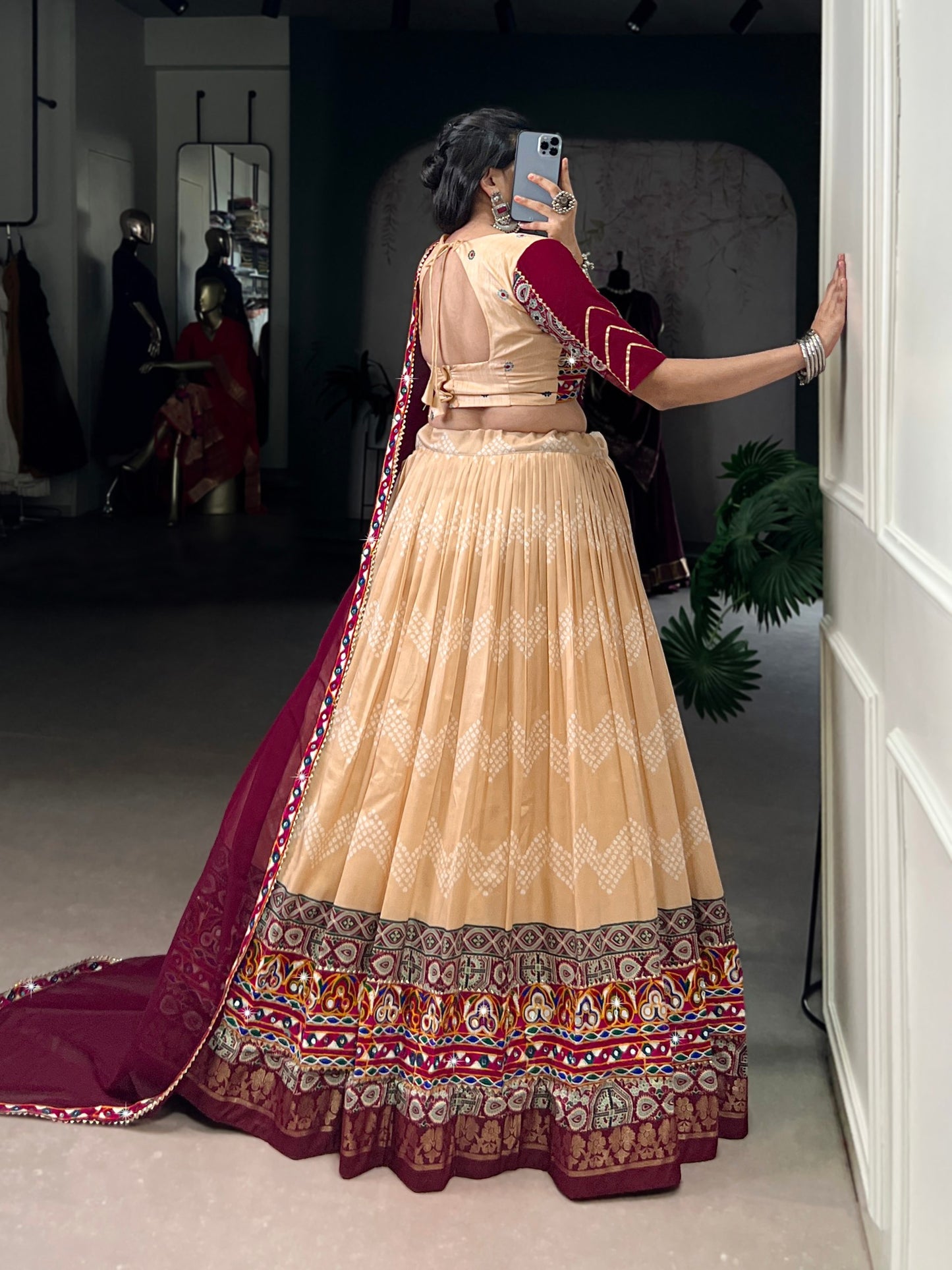 Saheli - Beautiful Gamthi Work Tasar Silk Lehenga Choli for Navratri