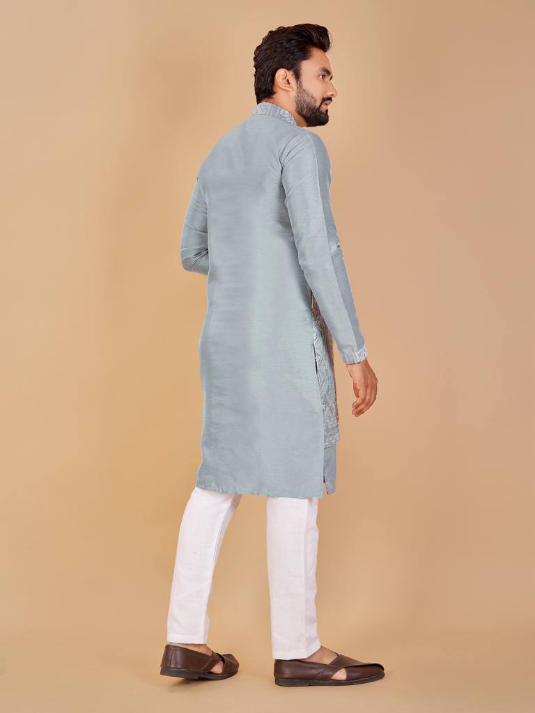 Pastel blue Men's Indo western style koti kurta with pajama
