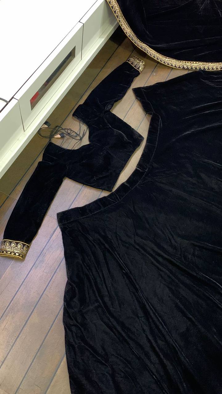 Jet Black Velvet Premium fully stitched lehenga