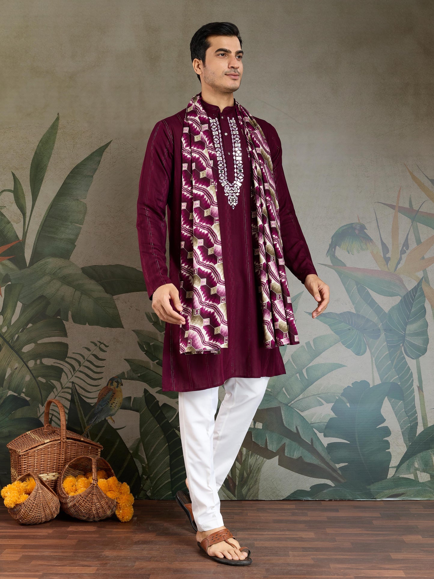 Ramjat - Premium Mens Silk kurta with Pajama and Printed Dupatta