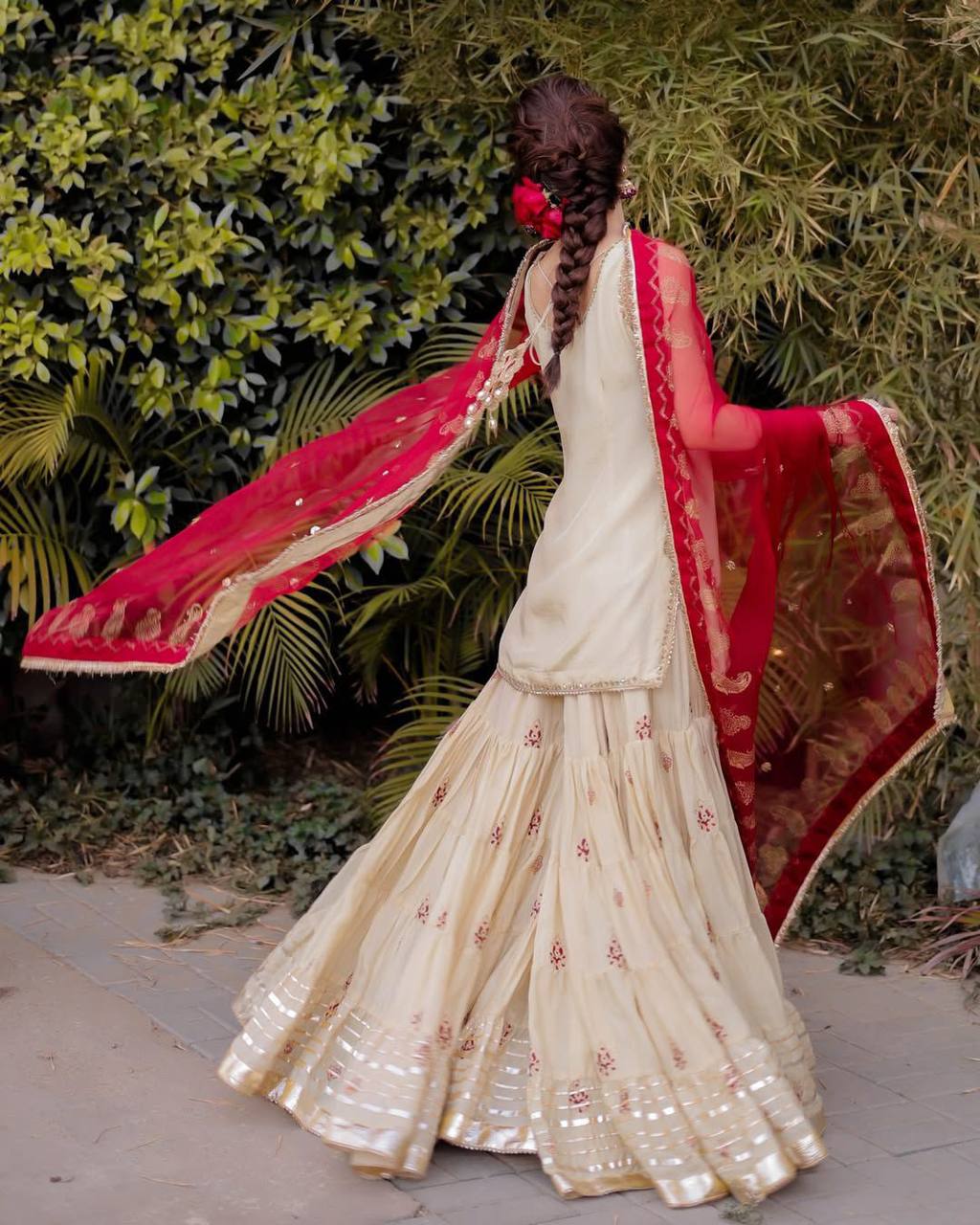 Cream & Pink Beautiful Embroidered Classic Sharara Suit Fully Stitched